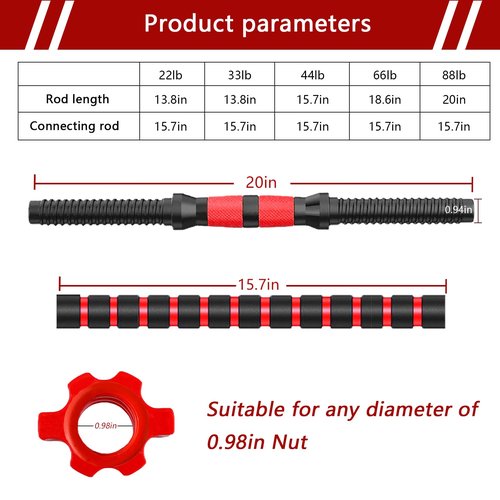 Dumbbell-Handle-Set-20in-Dumbbell-Bars for 1 inch Weight Plate, Adjustable Dumbbell Bar Handles Sold with Connecting Rod and Nut for Training Sport Workout Gym Weightlifting Accessories