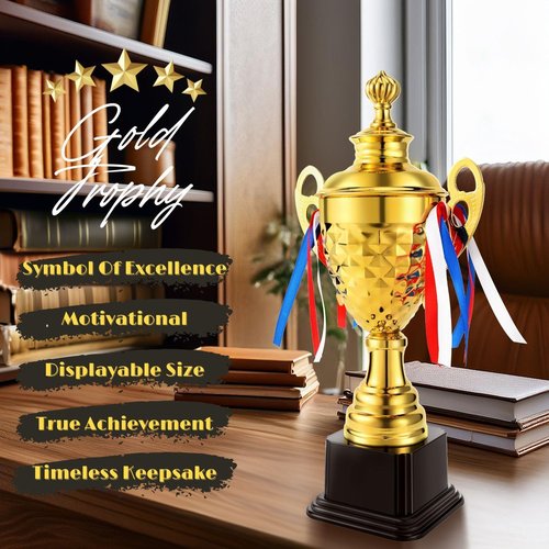 Flexzion Gold Trophy Award - Large Trophy Cup for Sports, Competitions & Achievements | Perfect for Champions