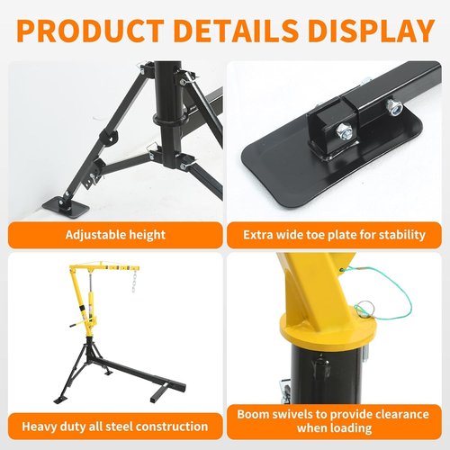 MaxxHaul Hydraulic Receiver Hitch Crane - 1000 lb Capacity Portable Truck Hoist | 360° Rotation & Adjustable Legs