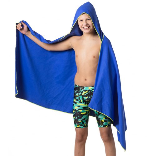 Flow Hydro Sport Towel - Microfiber Quick Dry Swimming Towels for Swim, Pool, Triathlon, and Other Water Sports in Medium, Large, Extra Large, and Hooded Sizes (Blue, Large w/Hood)