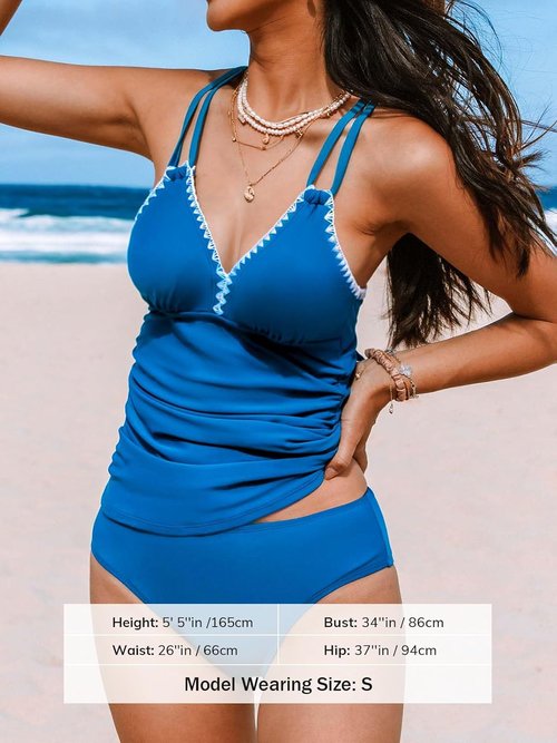 CUPSHE Women's Tankini Set - Tummy Control Two-Piece Bathing Suit with Crisscross Back | Mid Rise Design