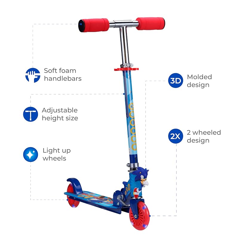2 Wheel Kick Scooter for Kids with Sonic Variation - Foldable, Light Up LED Wheels
