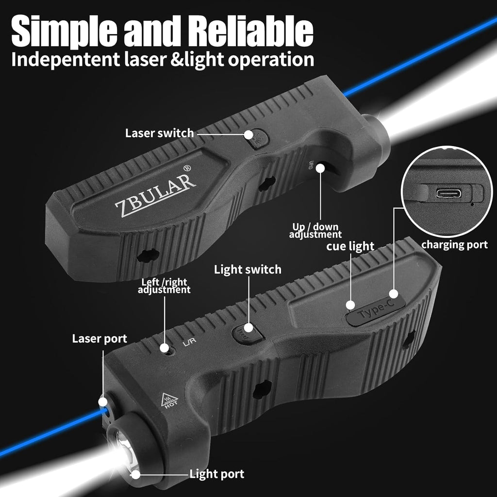 Skiennix Tactical Flashlight & Blue Laser Sight - 1650 Lumens, USB-C Rechargeable, M-Lok Compatible