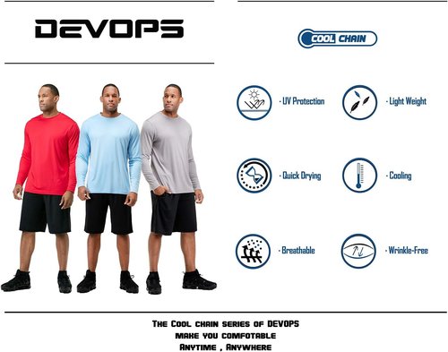 DEVOPS Men's Sun Protection Shirts - UV SPF 50+ Long Sleeve Rash Guard | Quick-Dry Fishing & Running T-Shirts