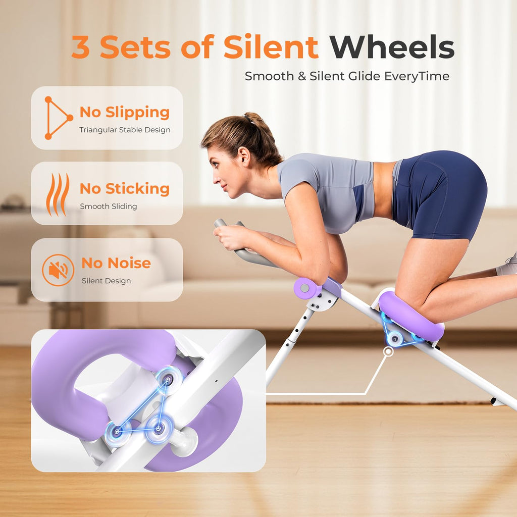 OWLSKY Ab Machine Adjustable Abdominal Trainer for Home Gym Workout, Foldable Knee Protection Abdominal Trainer for Abdominal Workout, Purple