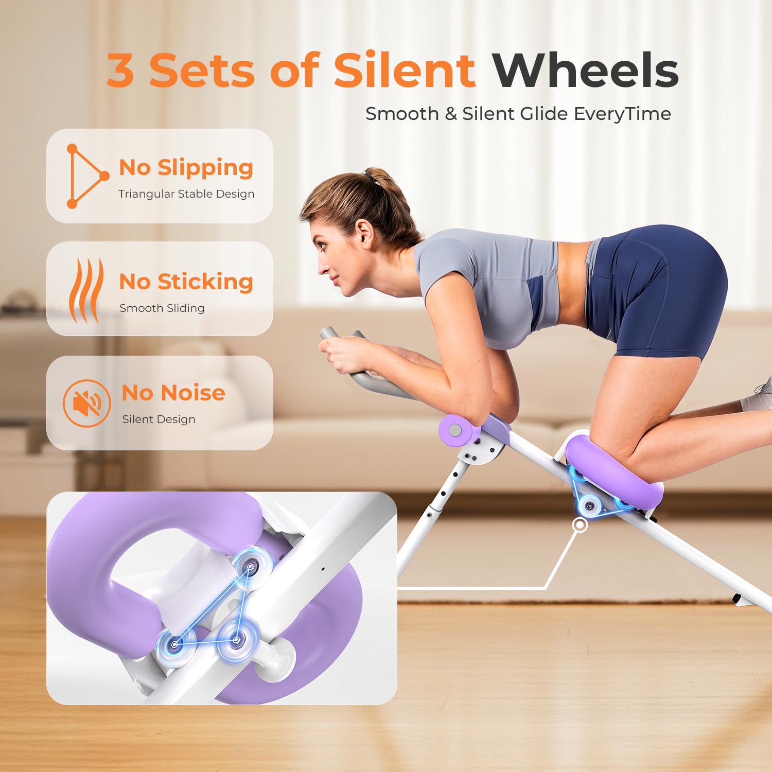 OWLSKY Ab Machine Adjustable Abdominal Trainer for Home Gym Workout, Foldable Knee Protection Abdominal Trainer for Abdominal Workout, Purple