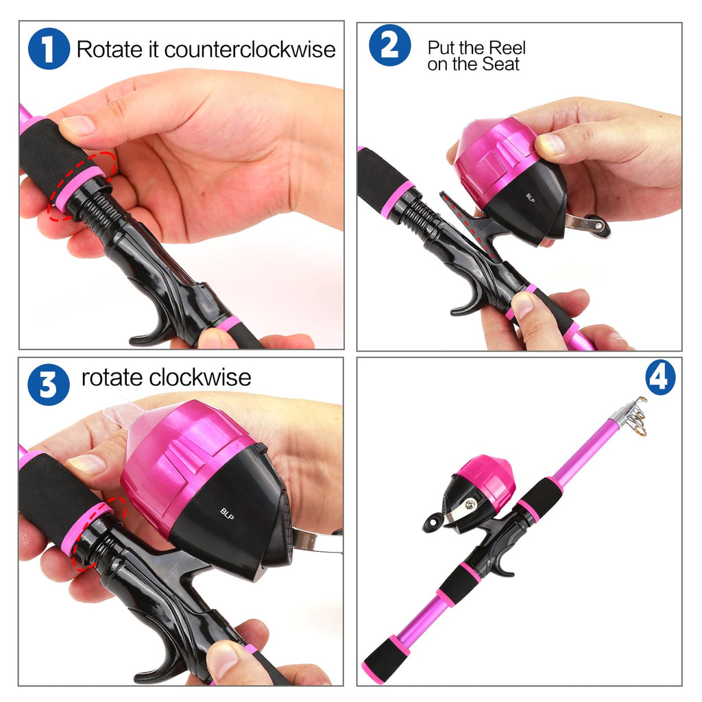KecchKrezing Kids Telescopic Fishing Pole Set – 2 Rods 2 Reels with Gear Bag & Accessories, Fishing Starter Kit for Boys & Girls, Travel Gift Combo