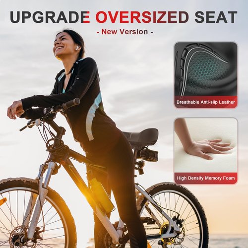 BLUEWIND Oversized Bike Seat, Wide Bicycle Saddle Novel Backrest Design for Electric Bike, Universal Fit Exercise or Road Stationary Bike Seat Cushion for Men & Women (Black)