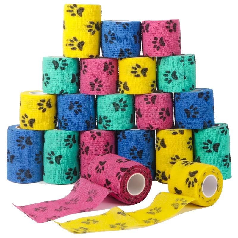 Self-Adherent Bandages for Pets - 20 Rolls Vet Wrap, 2"/3" Mixed, Elastic Wound Tape