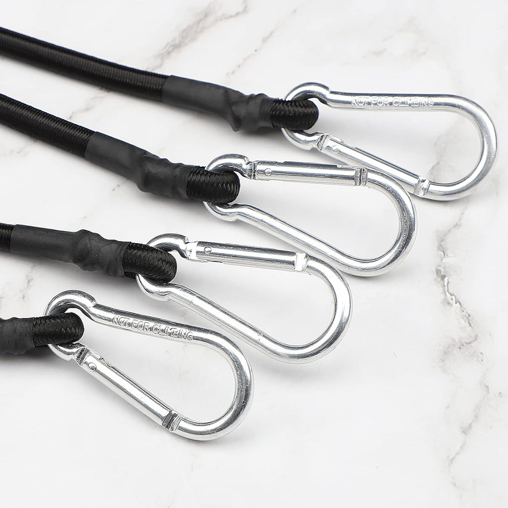 ZHOUBIN 18-Inch Black Bungee Cords - Durable with Carabiner Hooks | Set of 2
