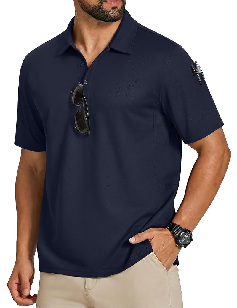 COOFANDY Men's Quick Dry Polo Shirt with Pen Pocket - Navy Blue, XXL