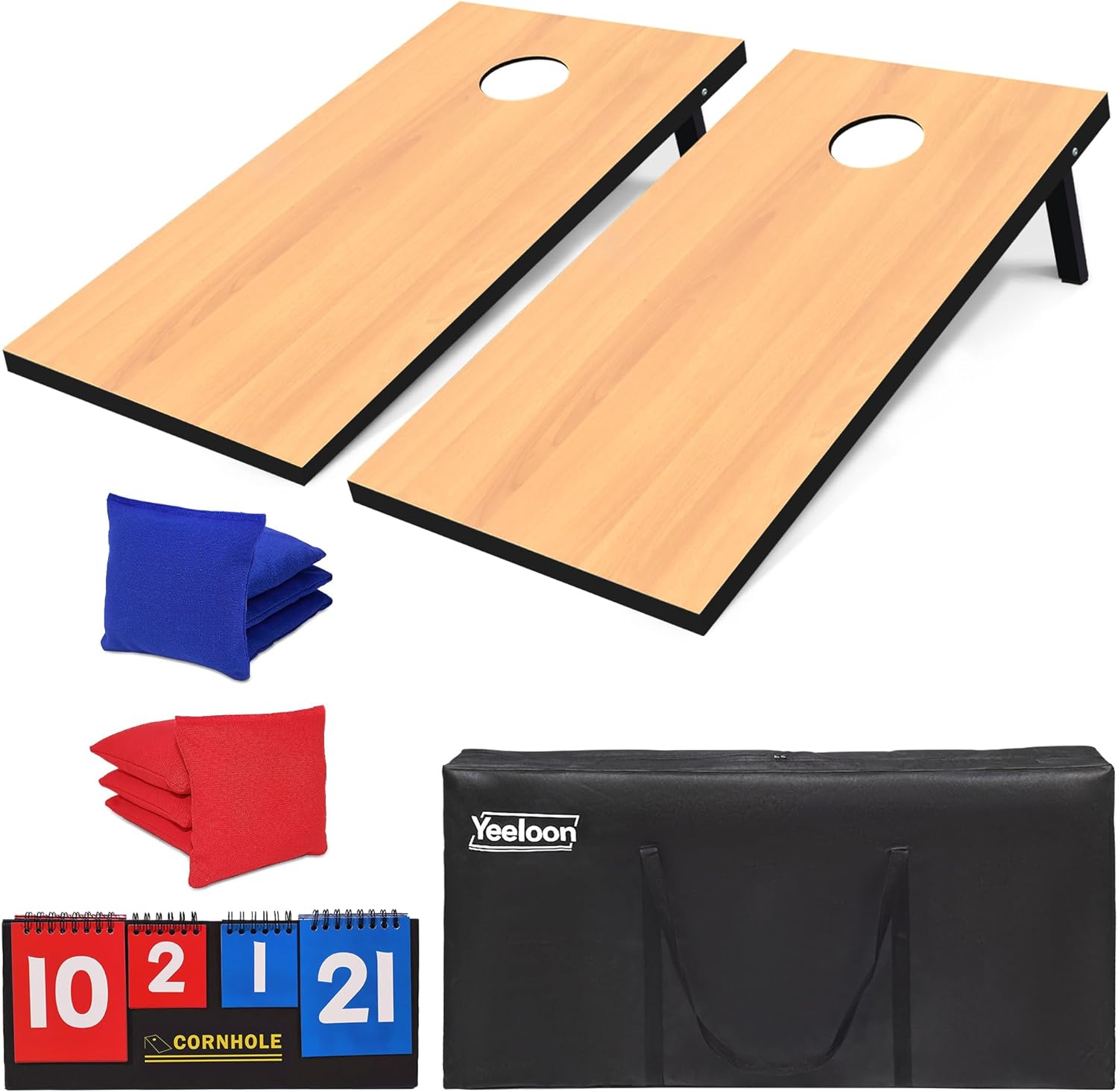 Skiennix Cornhole Set - Regulation Size Boards with 8 Bean Bags & Carrying Case | Outdoor Game for Adults