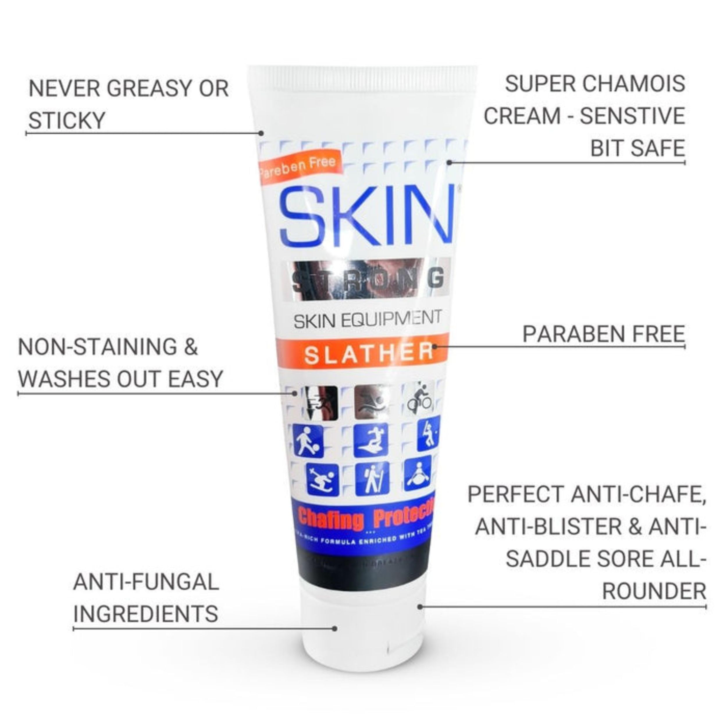 Skin Strong Slather Anti-Chafing Cream and Chamois Cream. Eliminates Friction, Chafing, Saddle Sores, and Thigh Chafing