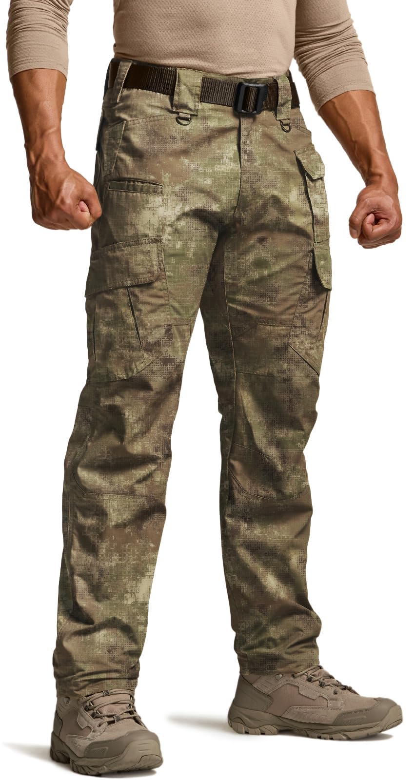 CQR Men's Tactical Pants, Water Resistant Ripstop Cargo Pants, Lightweight EDC Work Hiking Pants, Outdoor Apparel, Duratex Mag Pocket Print Fractal Camo, 40W x 34L