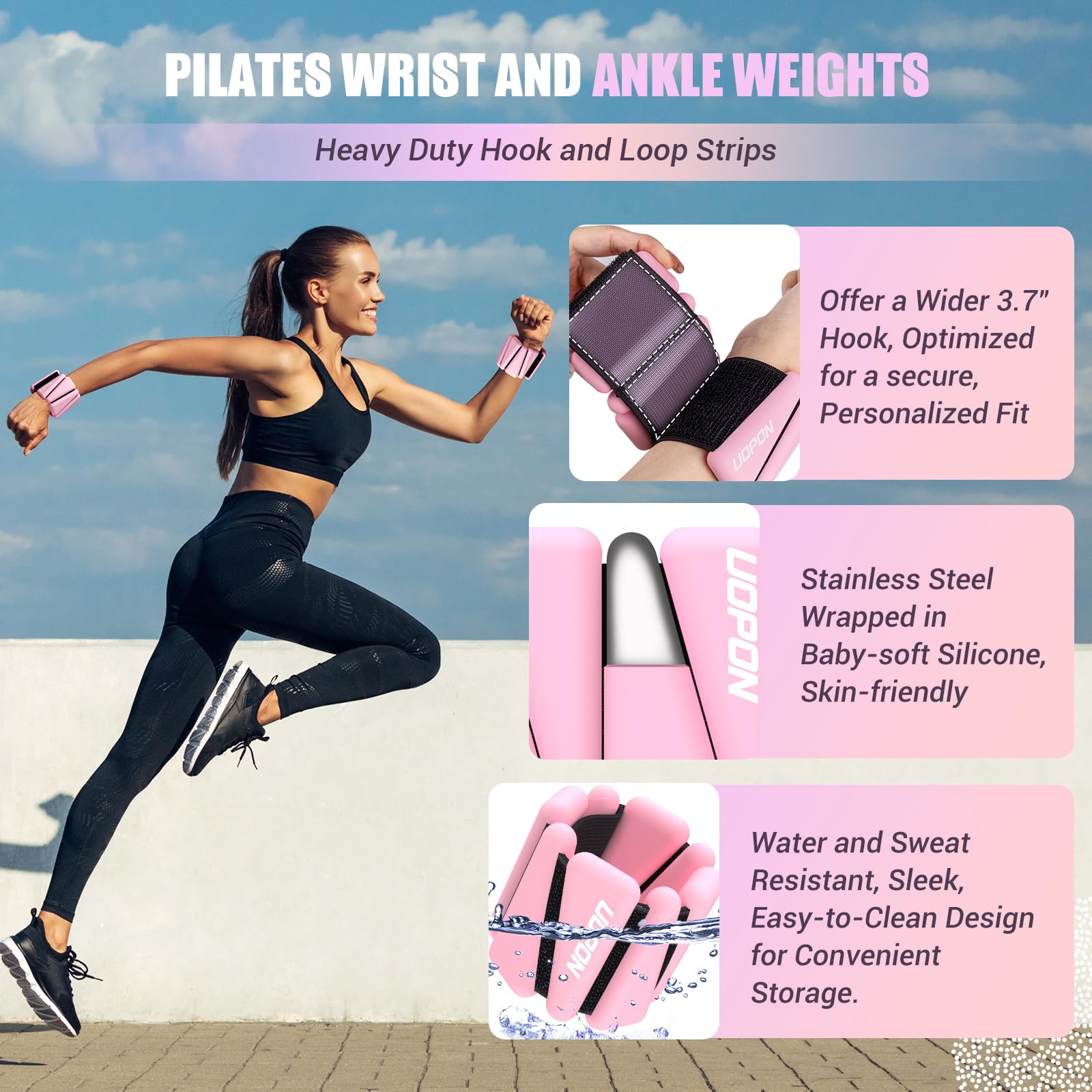 Wrist Ankle Weights for Women Set of 2, Adjustable Silicone Weighted Bangles, Wearable Ultra-durable Strips Weight Bracelet 2 lbs for Yoga, Pilates, Barre, Walking, Arm & Leg Workout
