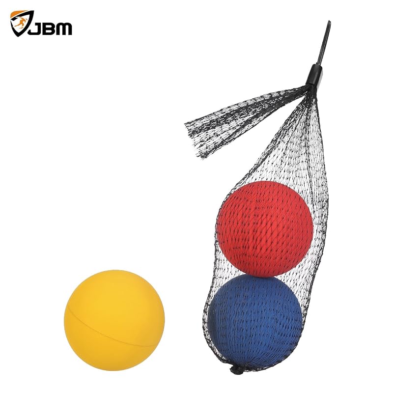 JBM 5.5 cm Racquetball Balls (Red, Blue, Yellow) in Net — 3-Pack, 65-70% Rebound