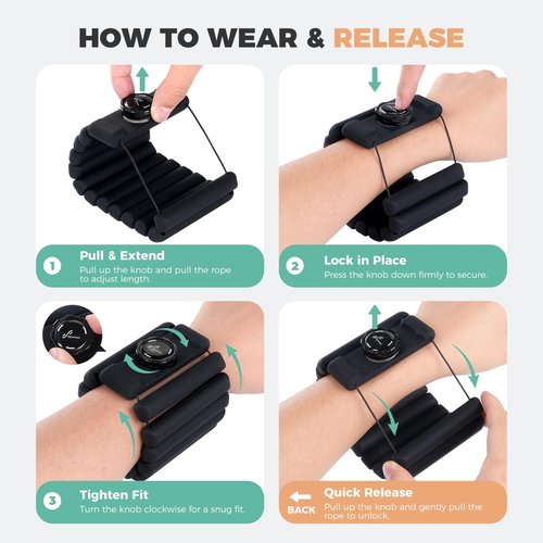 Sportneer Adjustable Wrist Weights for Women Men - Arm Weights Knob Silicone Pilates weights, Weighted Bracelet for Walking, Running, Workout, Yoga, Water Aerobics, Pool Exercises, Set of 2 (1LB Each)