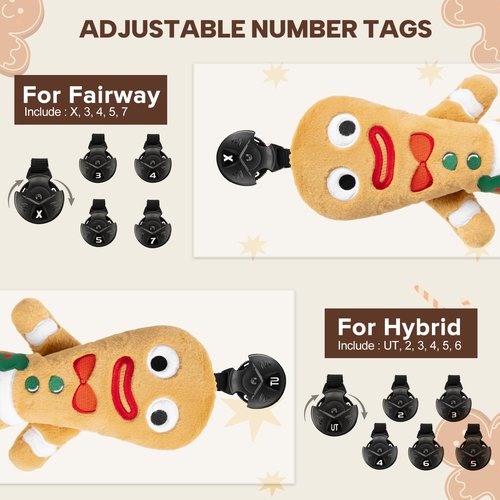 Golf Club Head Covers, Plush Gingerbread Man Golf Driver Covers Fairway Wood Hybrid Head Covers with Interchangeable Tags Advanced Embroidery 3 Wood Headcover Set(Fairway)