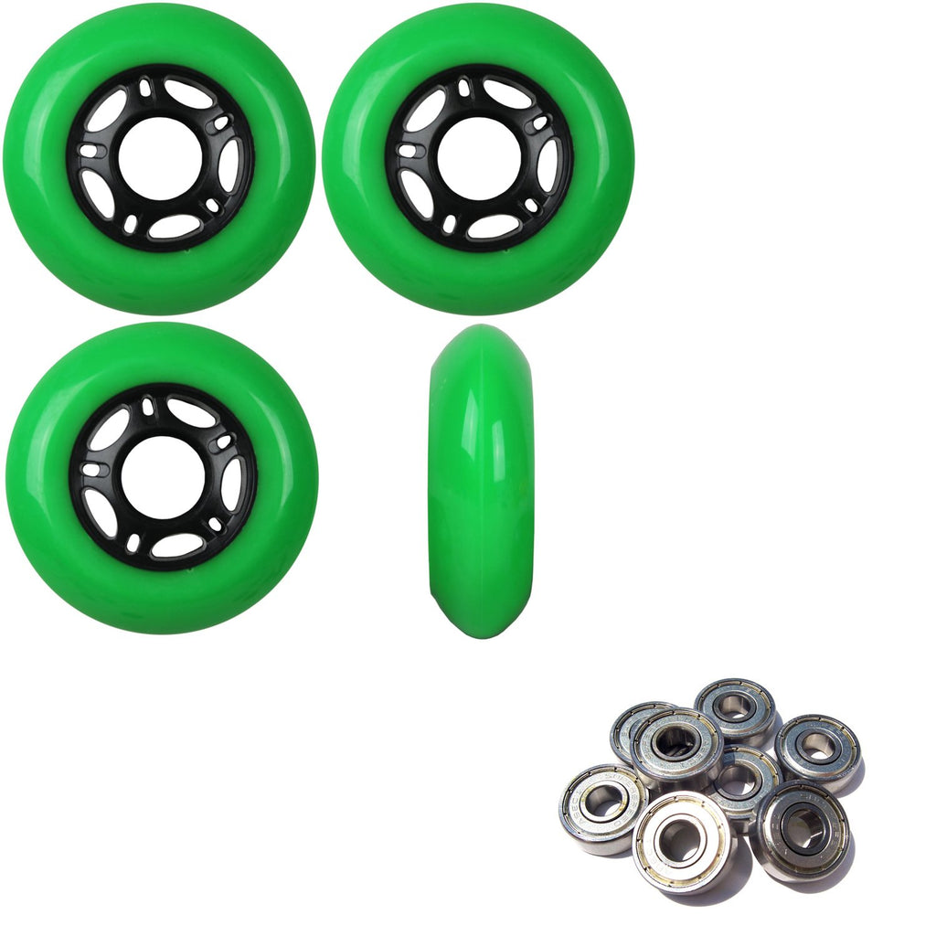 Player's Choice Outdoor Inline Skate Wheels 89a 4-Pack - Choose Size, Color, and Bearings (Green, 80mm 4-pk, ABEC 9 Bearings)