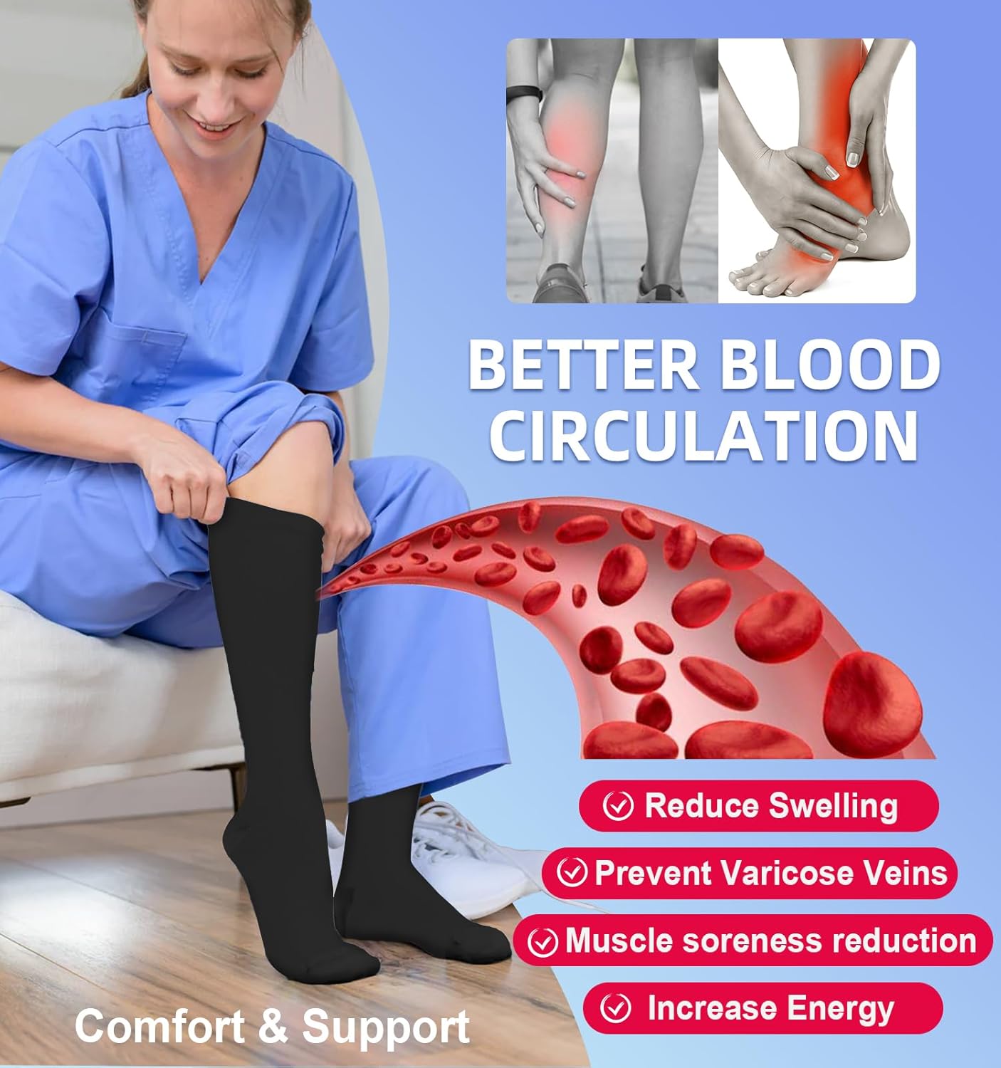Skiennix Compression Socks - 15-20 mmHg Circulation Support for Men & Women | 4 Pairs for Nurses, Running, Hiking, Travel