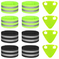 JVNZAM 4 Pairs High Visibility Reflective Bands Wristbands for Cycling Running, with 4 Fluorescent Green reflectors，Arm Wrist Ankle Bands, Leg Straps Safety During Nighttime (Black+Green)