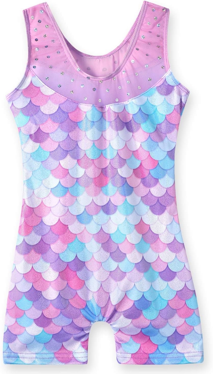 Skiennix Girls' Gymnastics Leotard - Shiny Rainbow Mermaid Unicorn Design | Toddler Sizes Available