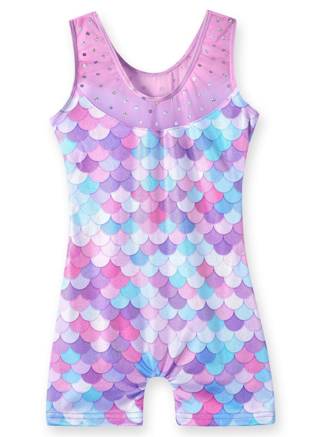 Leotards for Girls Gymnastics Unicorn Athletic Dance Wear Shiny Rainbow Blue Hotpink (Mermaid Purple, 5/6 Years)