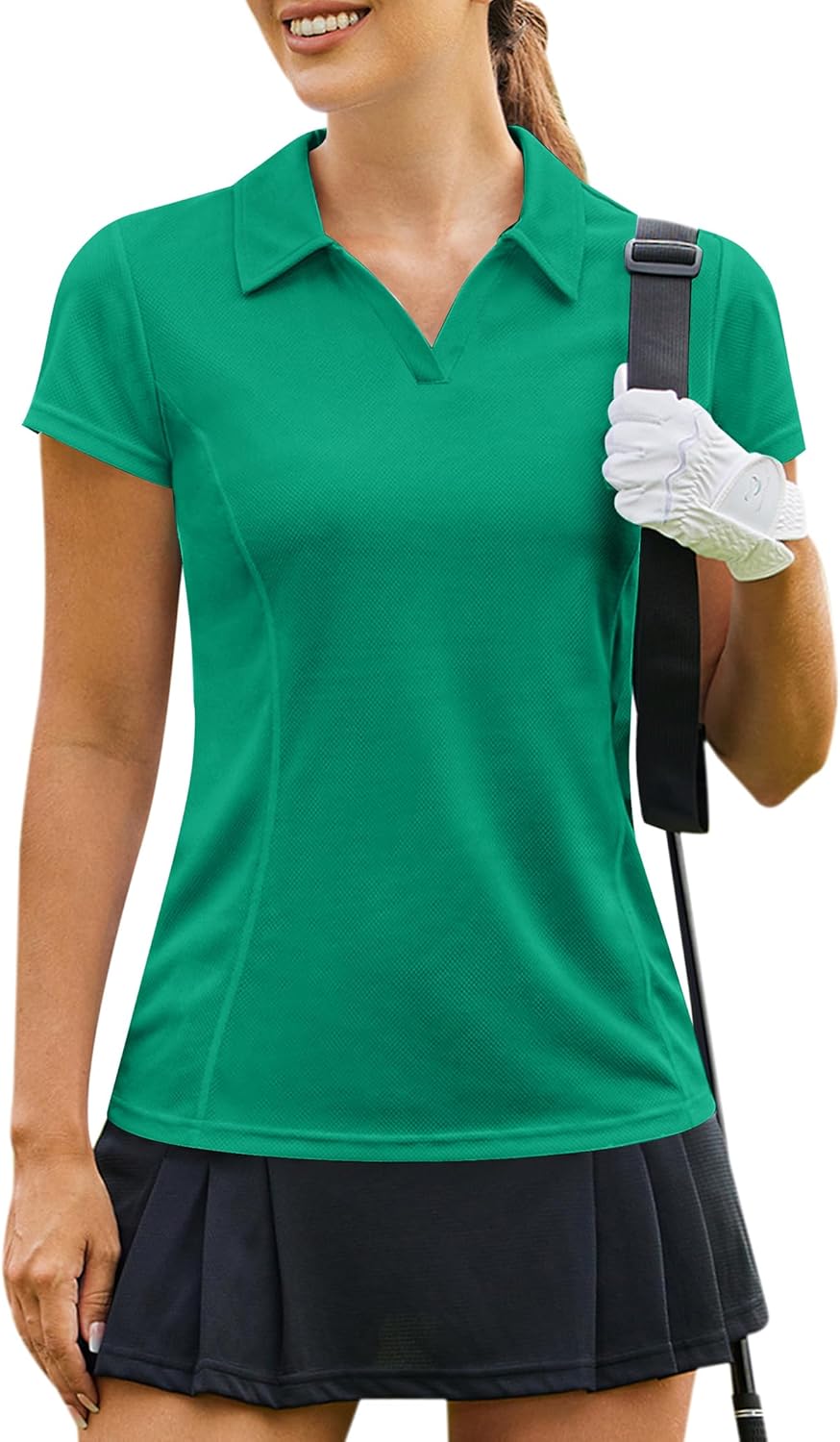 PINSPARK Women's Golf Polo Shirt - Quick Dry V-Neck Short Sleeve Tennis Top | Stylish Pickleball Outfit