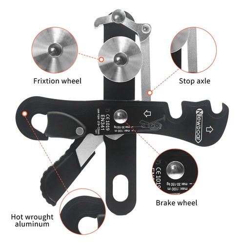 NewDoar Climbing Stop Descender Rappelling Belay for Ropes 10-12mm The Novices for Rescue & Arborist CE Certification(Black)