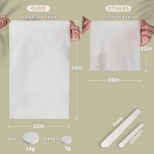 48PCS Extra Large Disposable Washcloths for Travel, Compressed Face Towels Tablets, Extra Large and Thick Reusable Wash Cloth, Compact for Travel, Camping, Hiking, Beauty Salon, 24x12 in