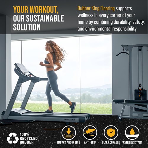 Rubber King 10 Piece Interlocking Tiles 19" x 19" x 6mm - 100% Recycled Rubber Gym Floor Tiles, Exercise Mat for Home Gym, Anti-Slip Low-Odor Interlocking Puzzle Floor Tiles - 23.5sq ft - Grey