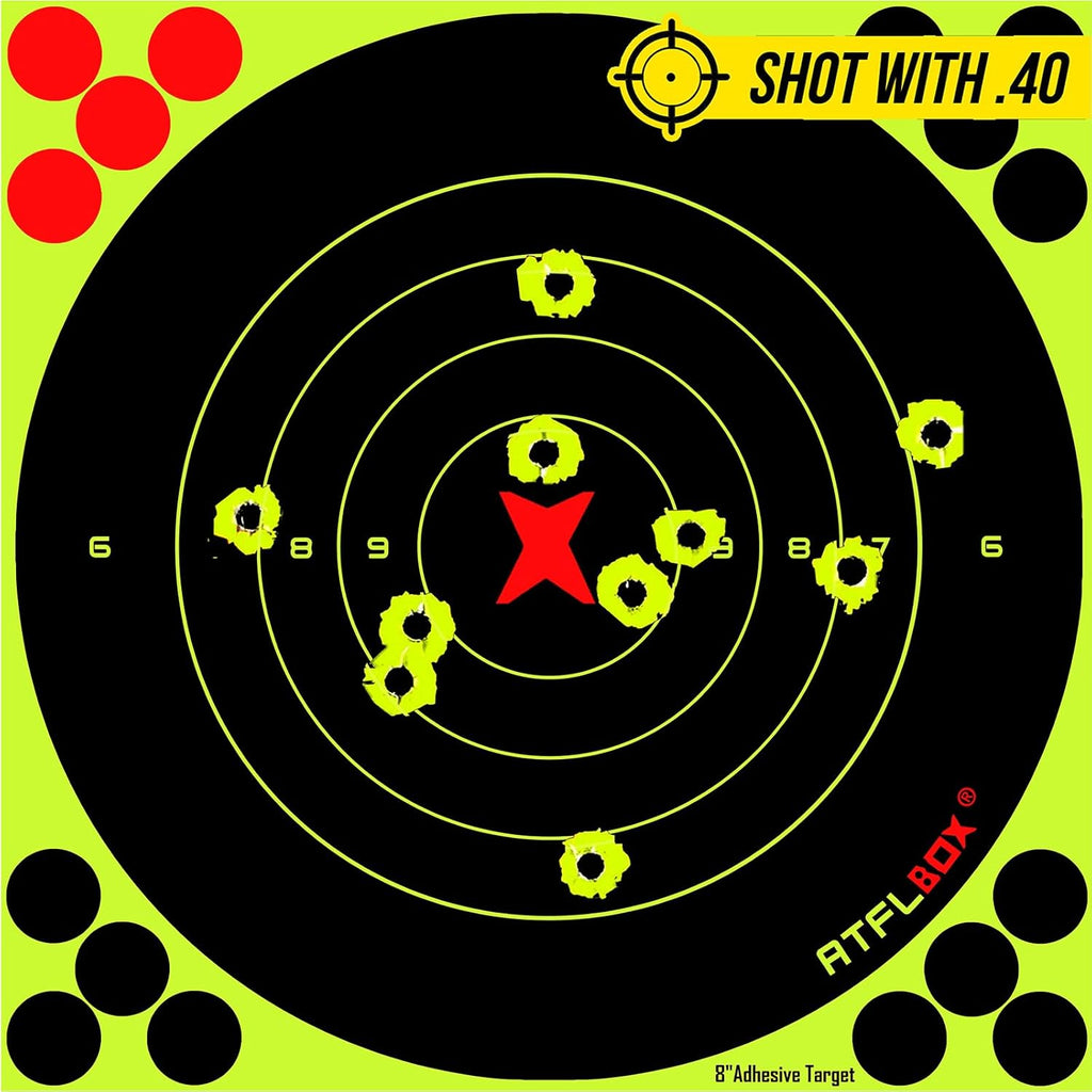 ATFLBOX 8-Inch Fluorescent Yellow Bullseye Shooting Target Stickers - Perfect for Indoor & Outdoor Ranges | Compatible with Handguns, Rifles, and Airsoft