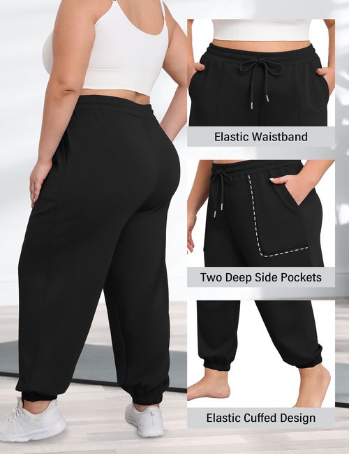 FOREYOND Plus Size Sweatpants for Women Casual Lounge Yoga Joggers Elastic Waist Workout Active Sweat Pants with Pockets Black 3XL
