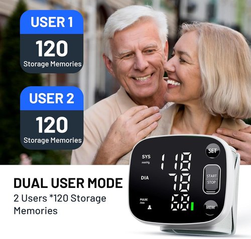 Blood Pressure Monitor - Skiennix Rechargeable Automatic Wrist Cuff with Voice Broadcast | 2 User Memory