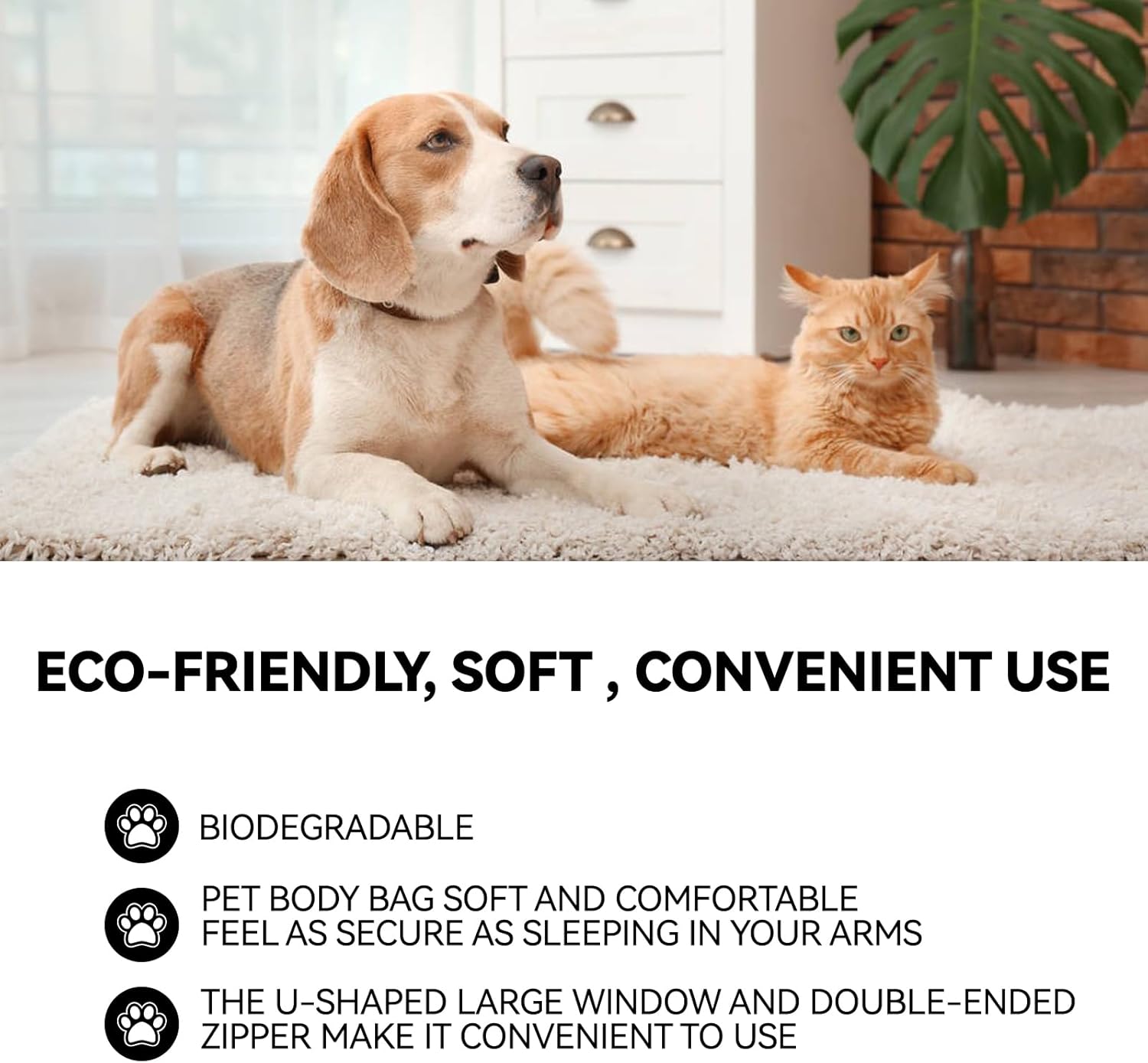 Pet Burial Bag with Handle - Eco-Friendly Dog & Cat Casket for Dignified Memorial | Size M (31.89 x 14.17 x 7 in)