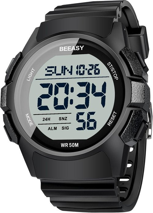 Beeasy Men's Digital Sports Watch - 50M Waterproof, 49mm Rubber Strap with Stopwatch & Alarm | Ideal for Gym & Daily Wear