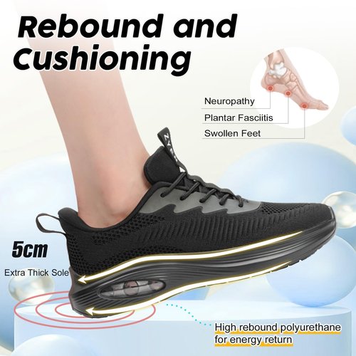 ZYEN Wide Toe Box Shoes Women Air Cushion Road Running Shoes Extra Wide Width Breathable Sneakers Arch Support Tennis Lightweight Gym Athletic Walking Sneakers 8811 Full Black 39
