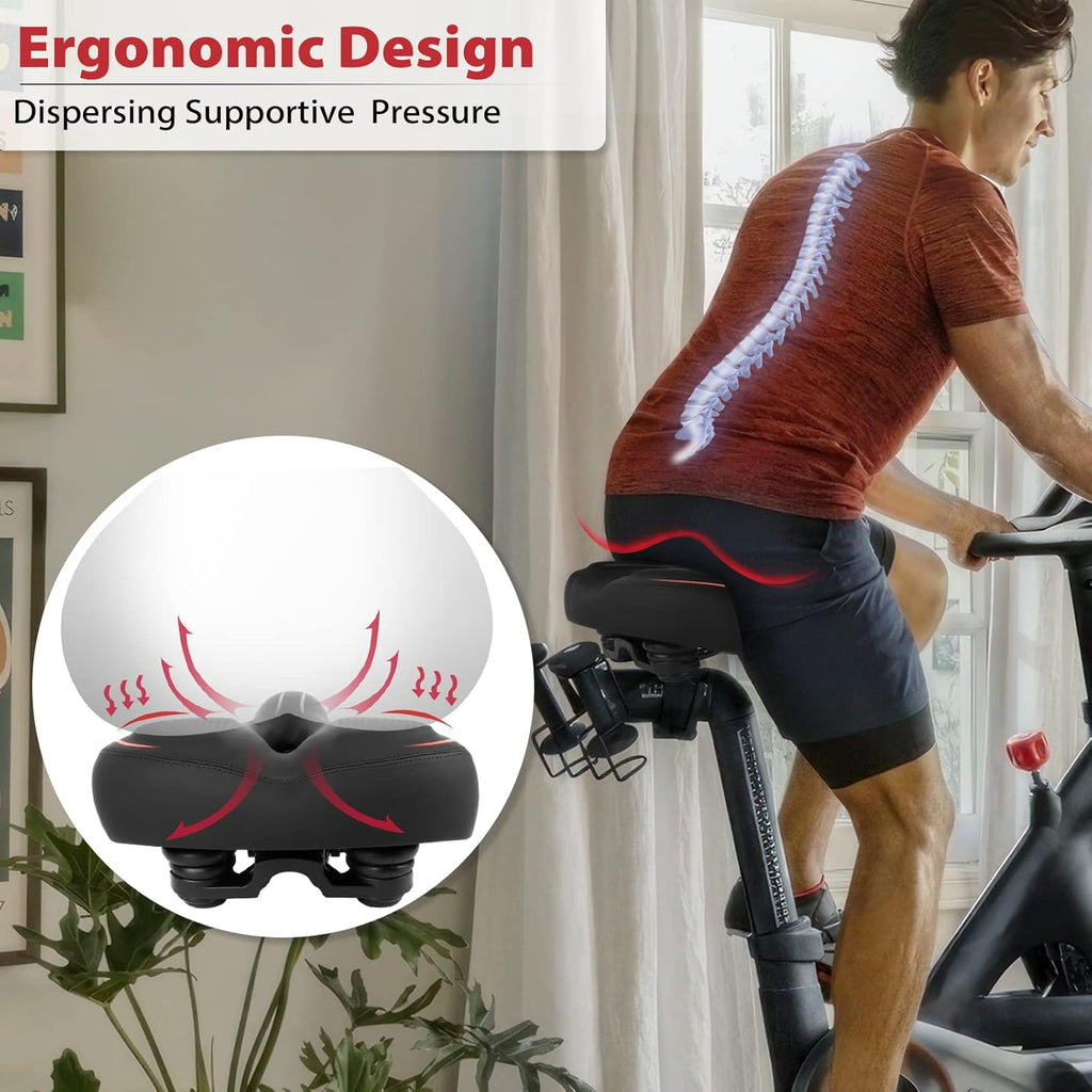 Peloton Compatible Oversized Bike Seat - Extra Wide Comfort Saddle for Men & Women | Large Replacement for Spin & Road Bikes