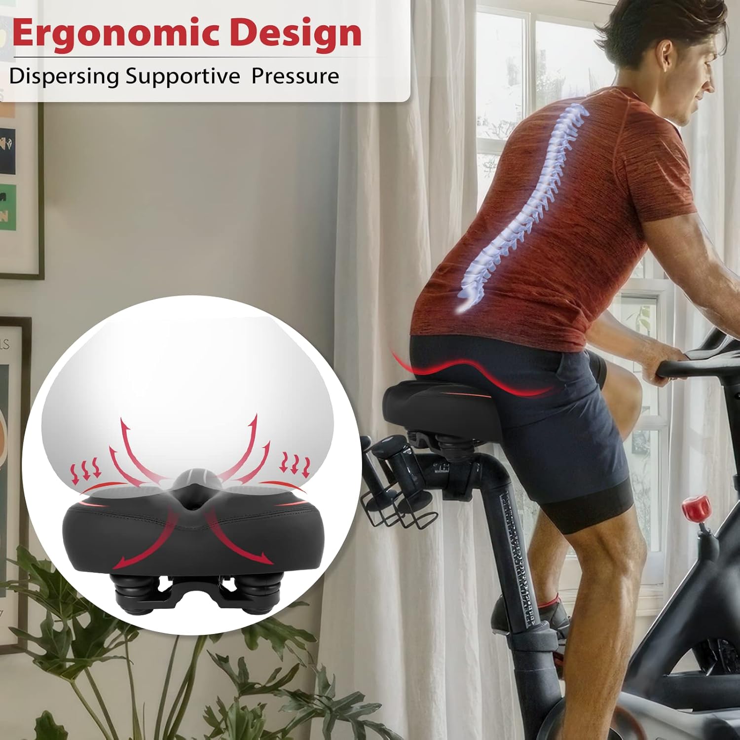 Peloton Compatible Oversized Bike Seat - Extra Wide Comfort Saddle for Men & Women | Large Replacement for Spin & Road Bikes