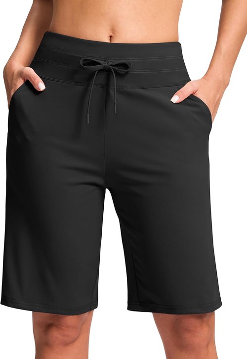 G GRADUAL Bermuda Shorts for Women - High Waisted Knee-Length with Pockets for Athletic Workouts