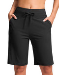 G Gradual Bermuda Shorts for Women with Pockets 10" Knee Length Womens High Waisted Long Shorts for Walking Athletic Workout(Black,L)