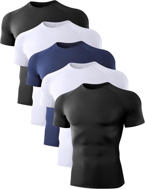 Dalavch Men's Compression Shirts - 5 Pack Short Sleeve Cool Dry Athletic Workout Undershirts