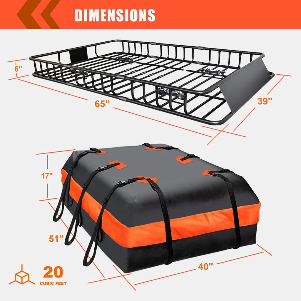 Skiennix Roof Rack Carrier Basket - Waterproof Cargo Bag 20 Cu Ft | Universal Fit, 200 Lbs Capacity