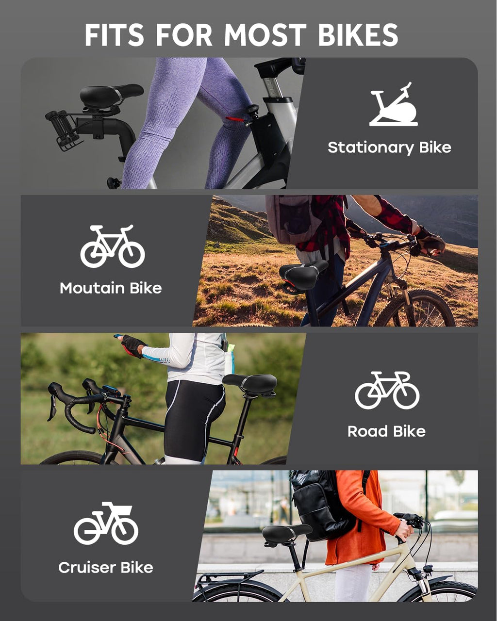 Skiennix Bicycle Seat | Comfort Wide Memory Foam Padded Saddle for Men & Women - Compatible with Peloton & Mountain Bikes