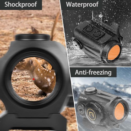 GOWUTAR HHC-B22 Red Dot Sight for Rifles - 3 MOA Compact Shake Awake Reflex Optic for Picatinny Rails, 1x20mm Durable Rifle Scope with Absolute Co-Witnes Riser & Low Mount