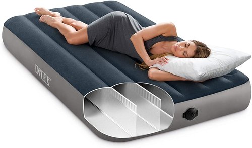 Intex Dura-Beam Twin Air Mattress - Fiber-Tech Design, 10in Height, 300lb Capacity, 2-Step Pump