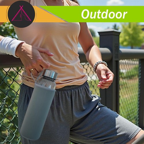 Clear Water Bottle - 32 oz BPA-Free Glass Drinkware with Stainless Steel Lid & Neoprene Sleeve | Scattered Flowers