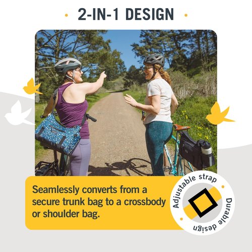 Po Campo Katy Bike Trunk Bag – Rear Bicycle Rack Storage – Waterproof, Colorful Bike Bag That Easily Converts to a Crossbody for Women and Men (Bubbly)
