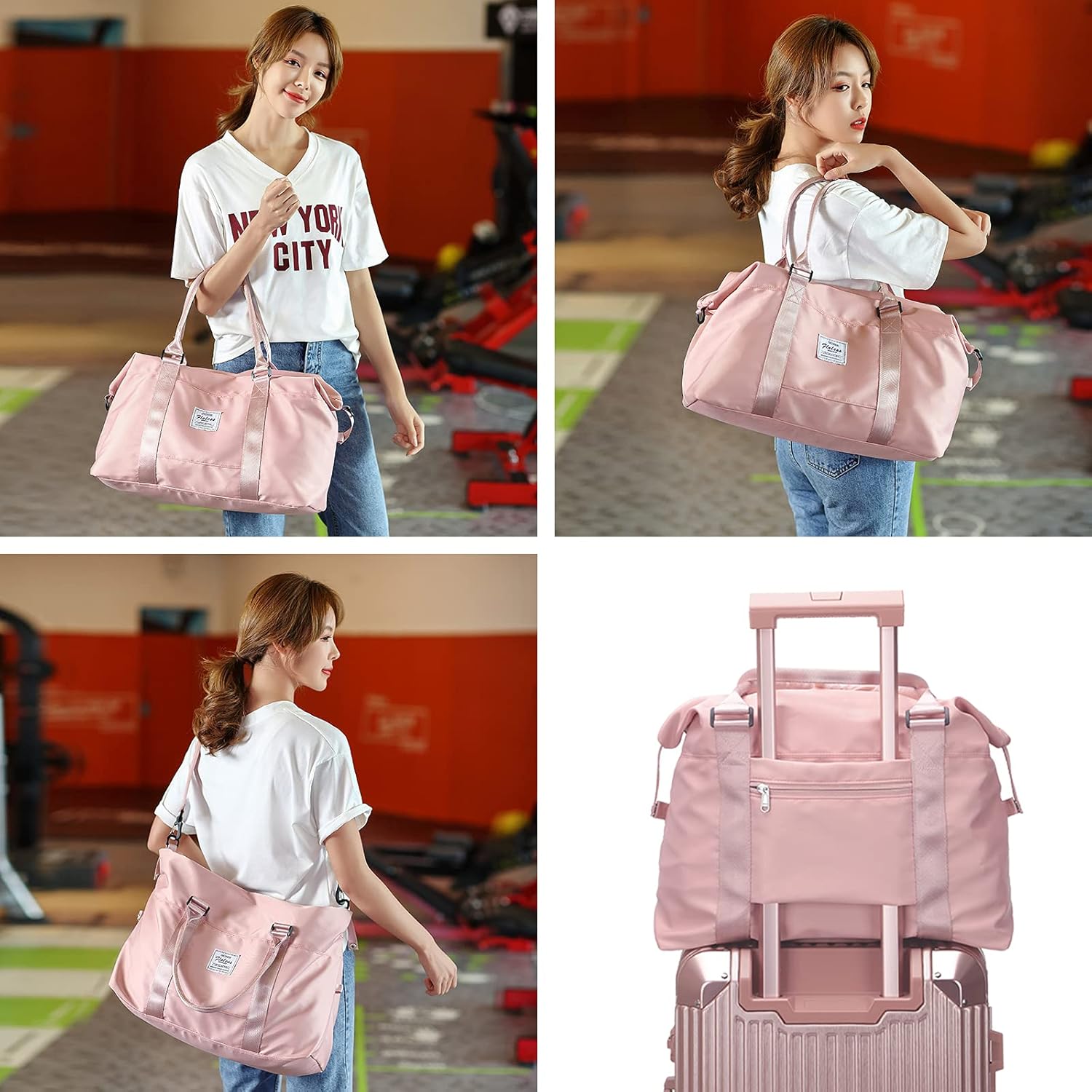 Skiennix Travel Duffel Bag - Stylish Weekender with Wet Pocket & Toiletry Bag | Large Pink