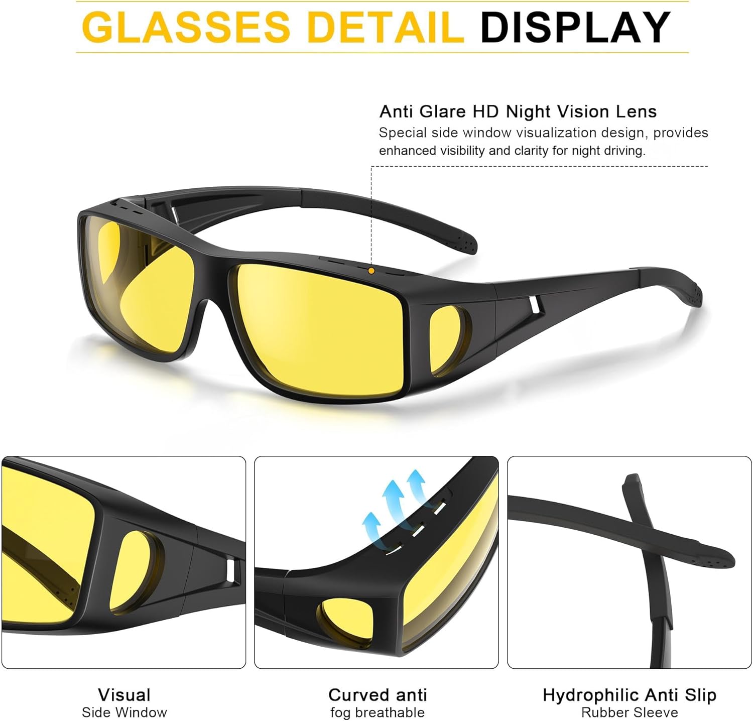 Skiennix Night Driving Glasses - HD Anti-Glare Wraparound Design for Enhanced Vision & Comfort